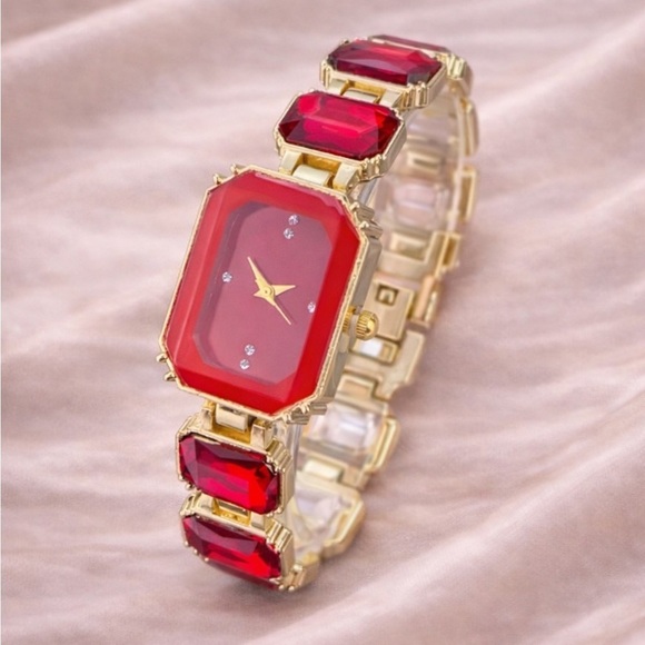 Ruby Red Crystal Gemstone Watch